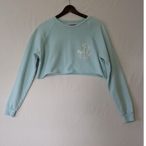 Baja East Womens Size 3/XL Cropped Crew Neck Sweatshirt Mint Green Long‎ Sleeves